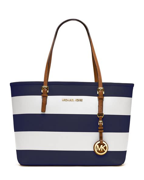 michael kors blue and white striped jet set tote|Michael Kors jet set girls.